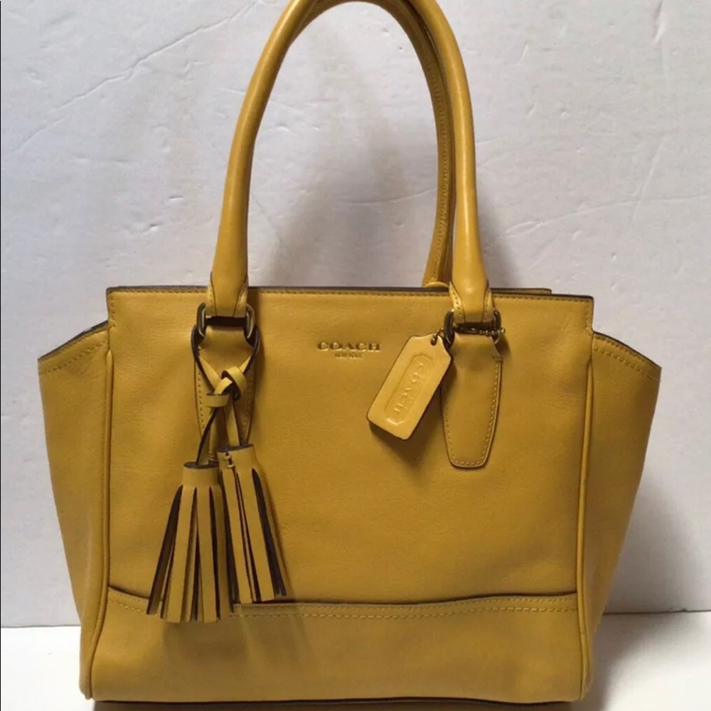 Auth Coach Legacy Candace Yellow Mustard Leather Shoulder Carryall Bag